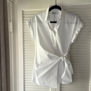 Zara White Cap Sleeve Tie Front Button Down Shirt